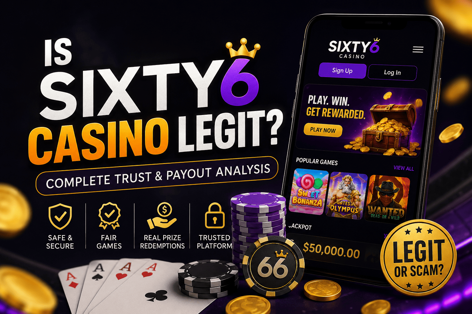 Is Sixty6 Casino Legit review covering trust, security, payouts, and prize redemption process