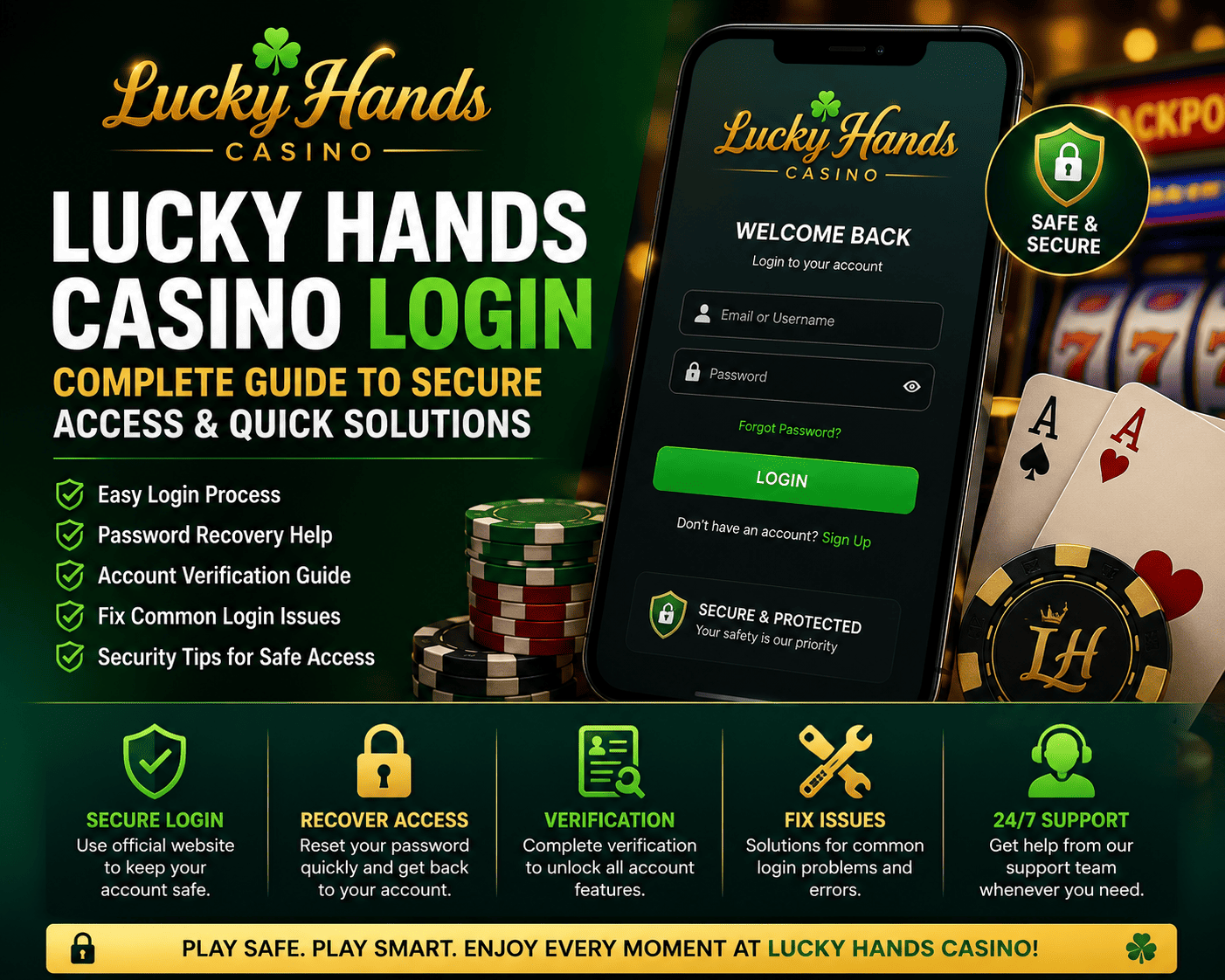 Lucky Hands Casino Login guide showing secure account access, password recovery, verification steps, and solutions for common login issues.